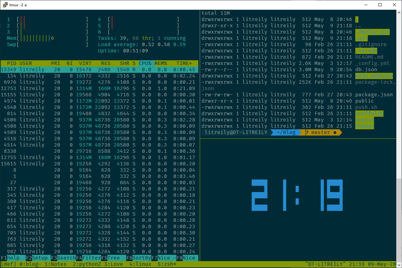 putty tmux